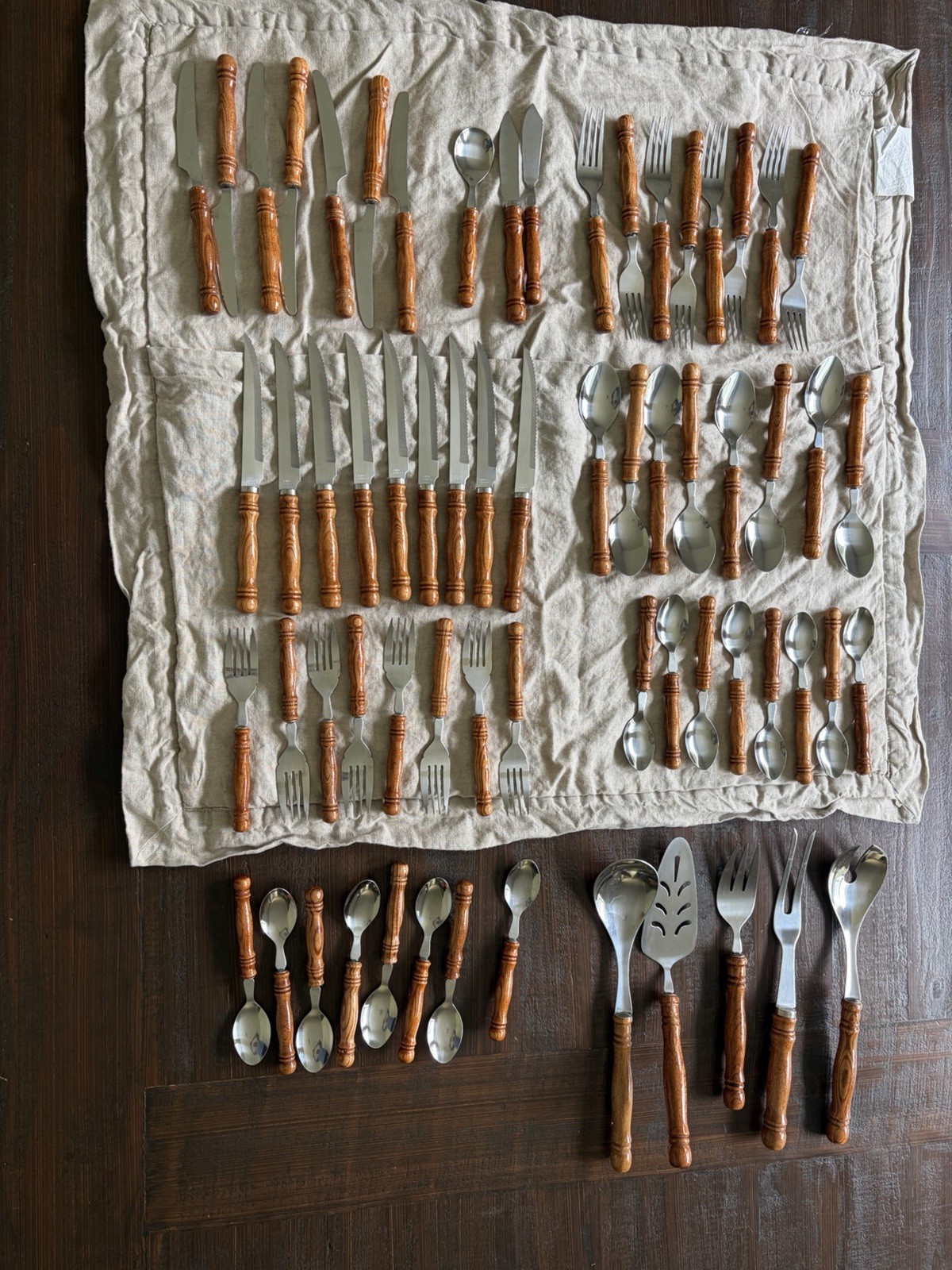 Vintage 64 Piece  Cutlery Set Wooden Handle