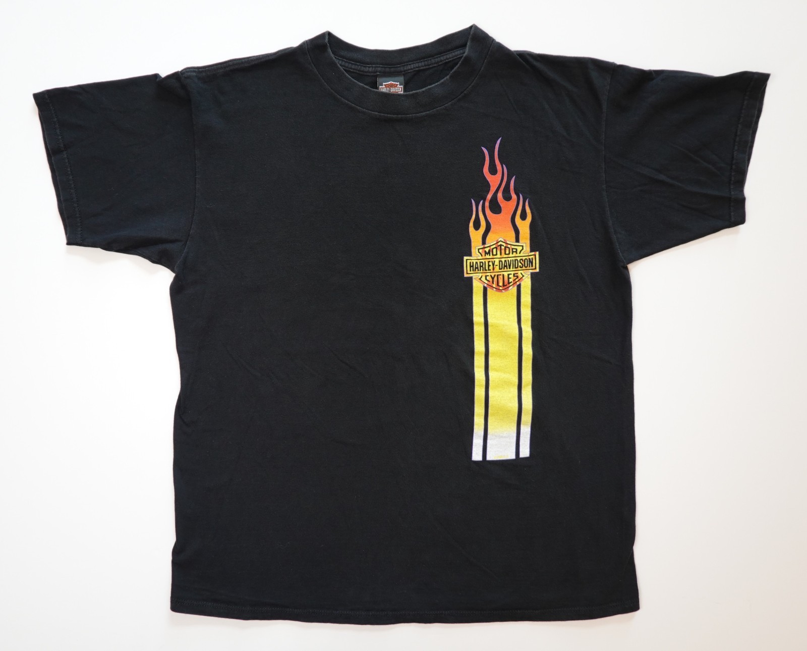Vintage 1998 Flaming Harley-Davidson Racing Stripe Logo Men\'s XL T-Shirt