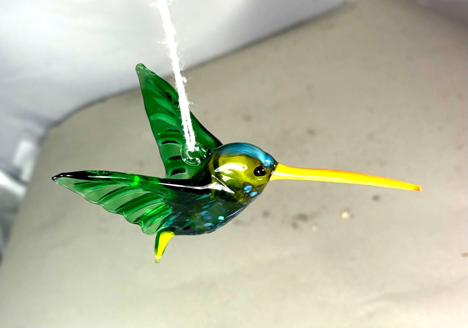 Handmade blown glass bird Hummingbird hanging figurine Green ornament art 3.3\