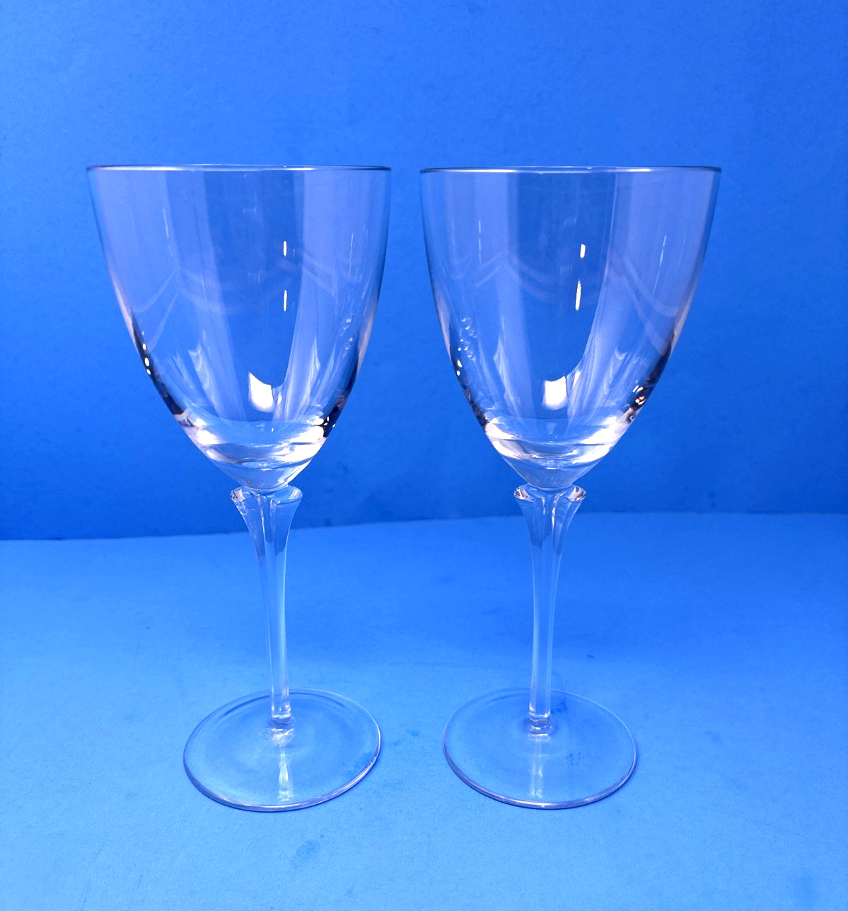 2 Vintage Clear Crystal Wine Goblet Glasses W/Faceted Knop Stem 8 \