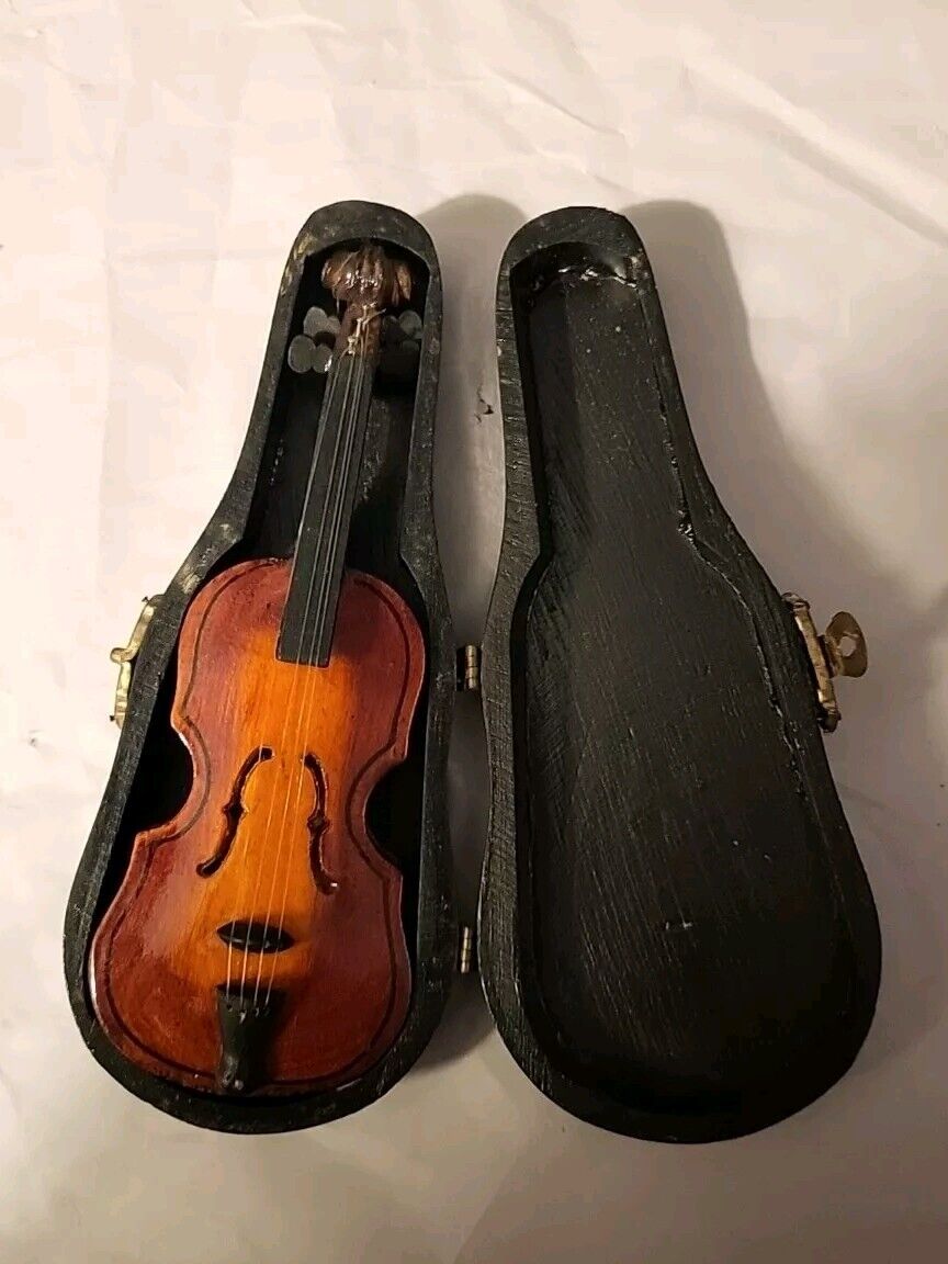 Vintage Mini Violin With Case. Missing Bow. Wooden. Brass Hinges And Clasp.
