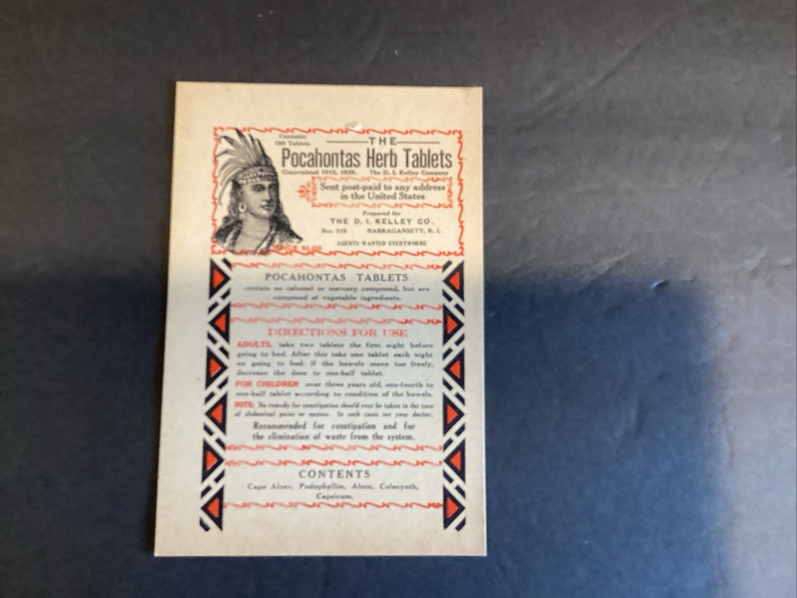Antique 1930s Pocahontas Herb Tablets Ad Package Card
