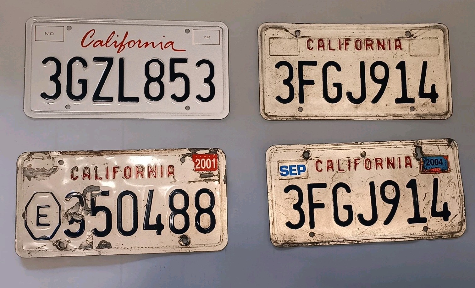 Vintage California License Plate Lot of 4 Expired, 1 New, Matching Pair, Exempt
