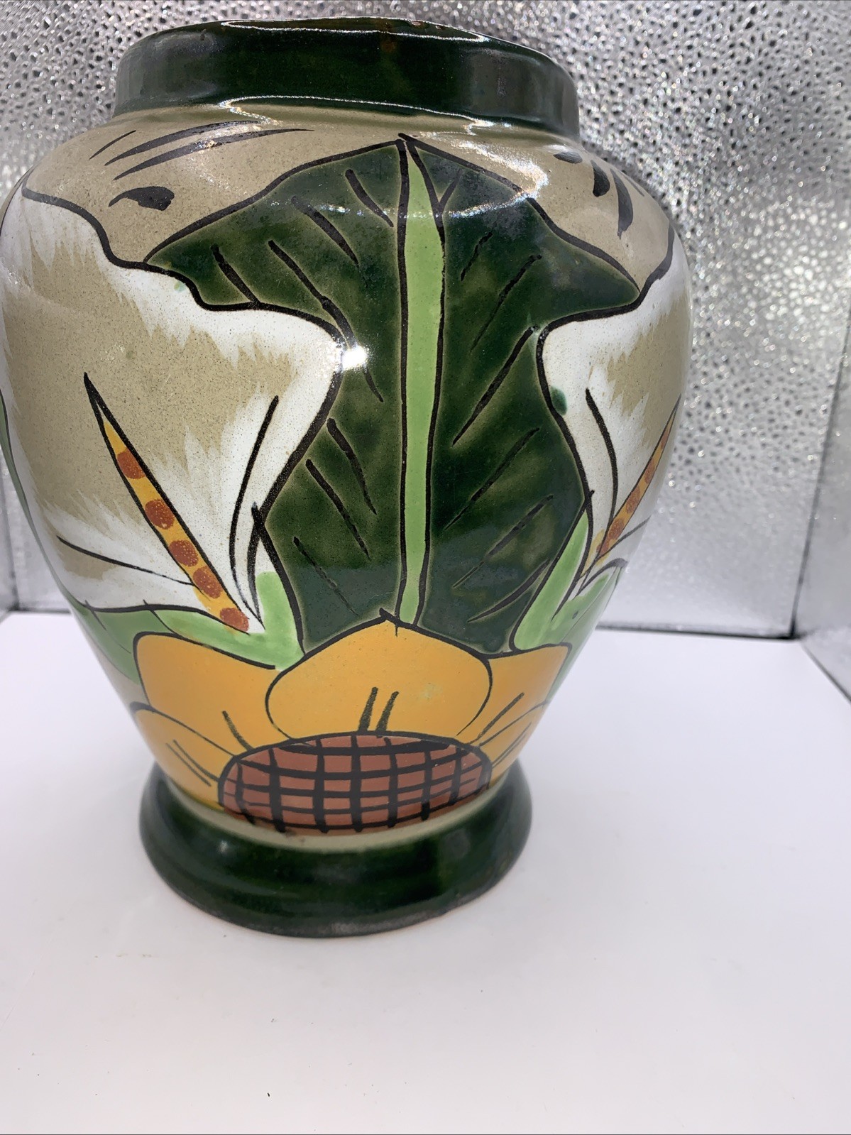 Hand-painted Glazed Clay Pottery Vase, 9\ Hand-painted Glazed Clay Pottery Vase, 9\