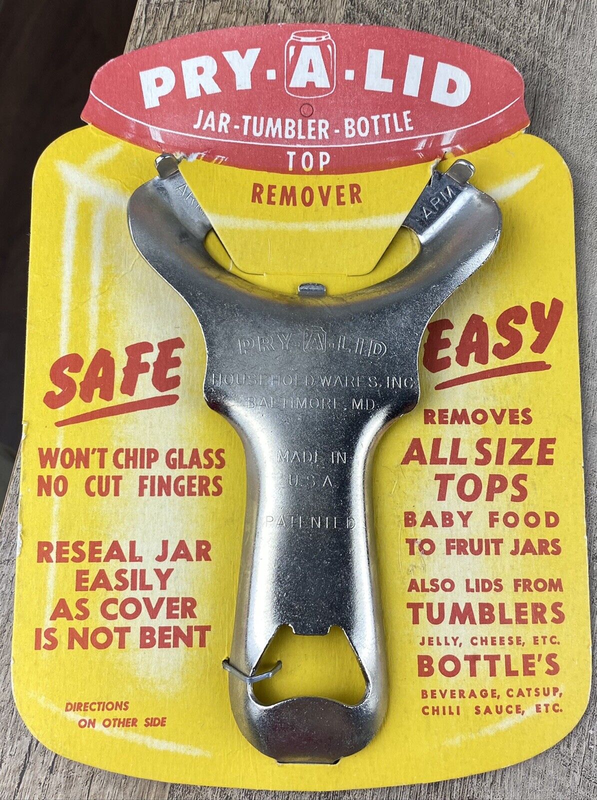 Blemished Vintage 1950s Pry-A-Lid Mason Jar Lid Opener & Bottle Cap Top Remover