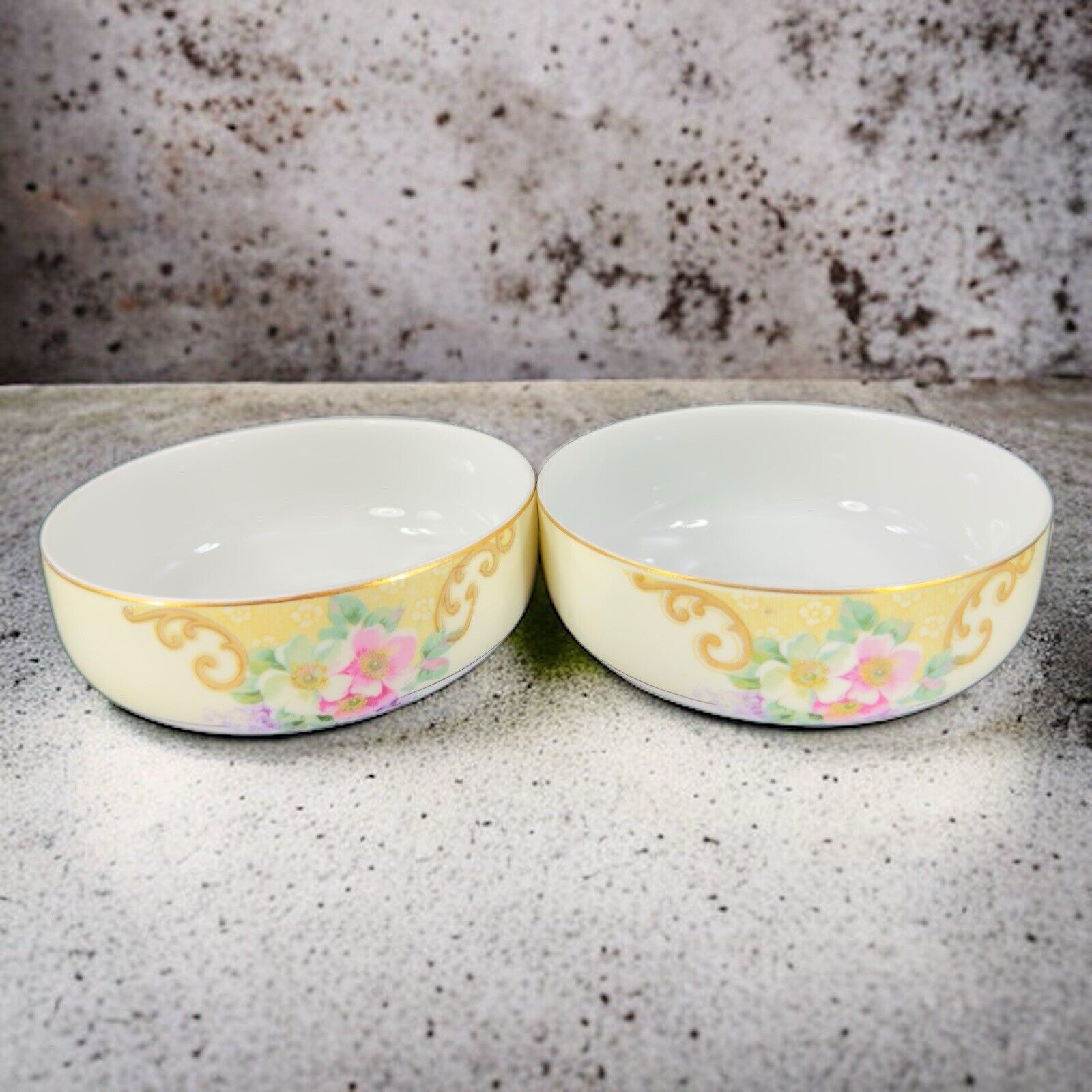 TK Thun Czechoslovakia Hand Painted Porcelain Round Dish Bowl Set 2 Floral VTG