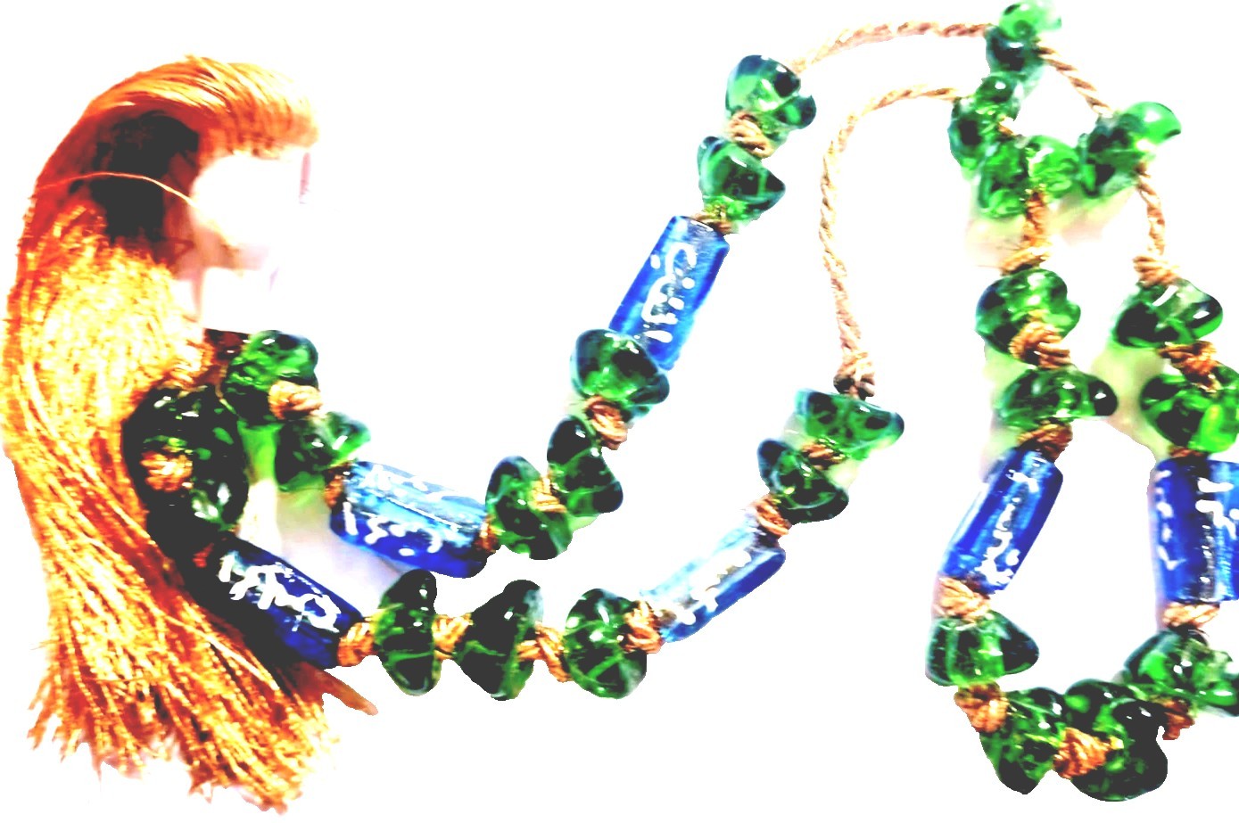 Vintage Large Green & Blue Glass Beads Islam Prayer Gift Hanging Decor Only