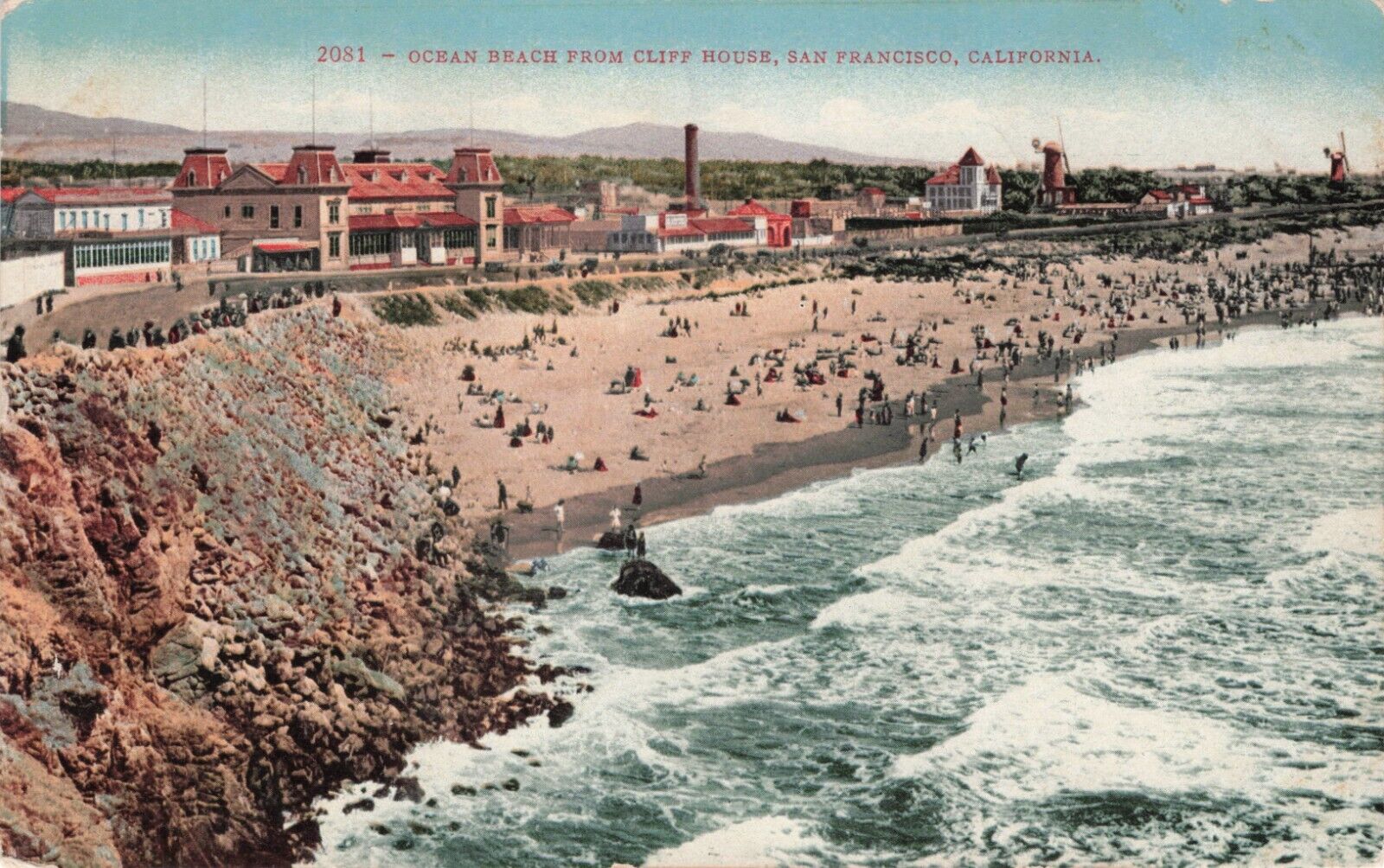 San Francisco CA Ocean Beach From Cliff House Edward Mitchell Postcard c 1907-17