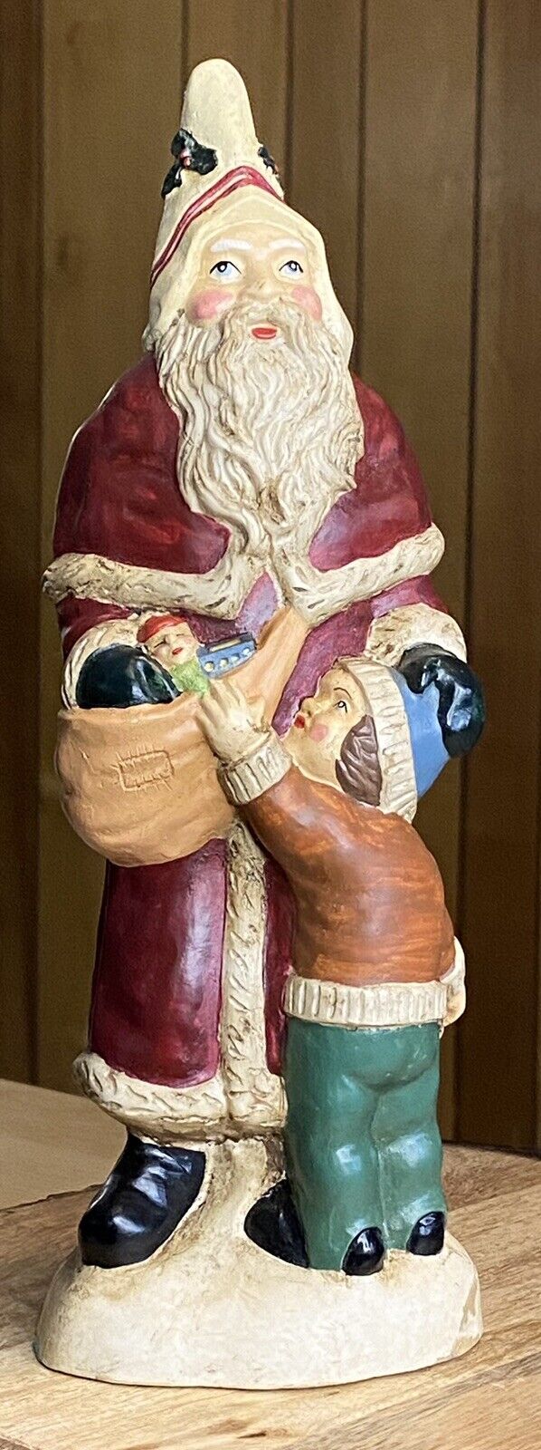 Vintage Santa Hand Carved And Painted Folk Art Figurine Father Christmas 10”