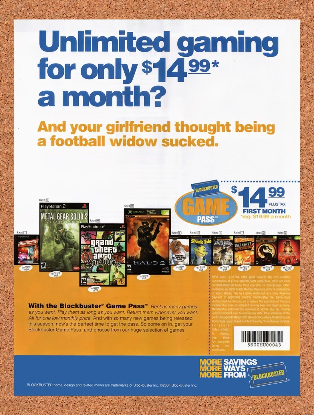 2004 Blockbuster Game Pass Unlimited Gaming Original Advertisement / Promo v1