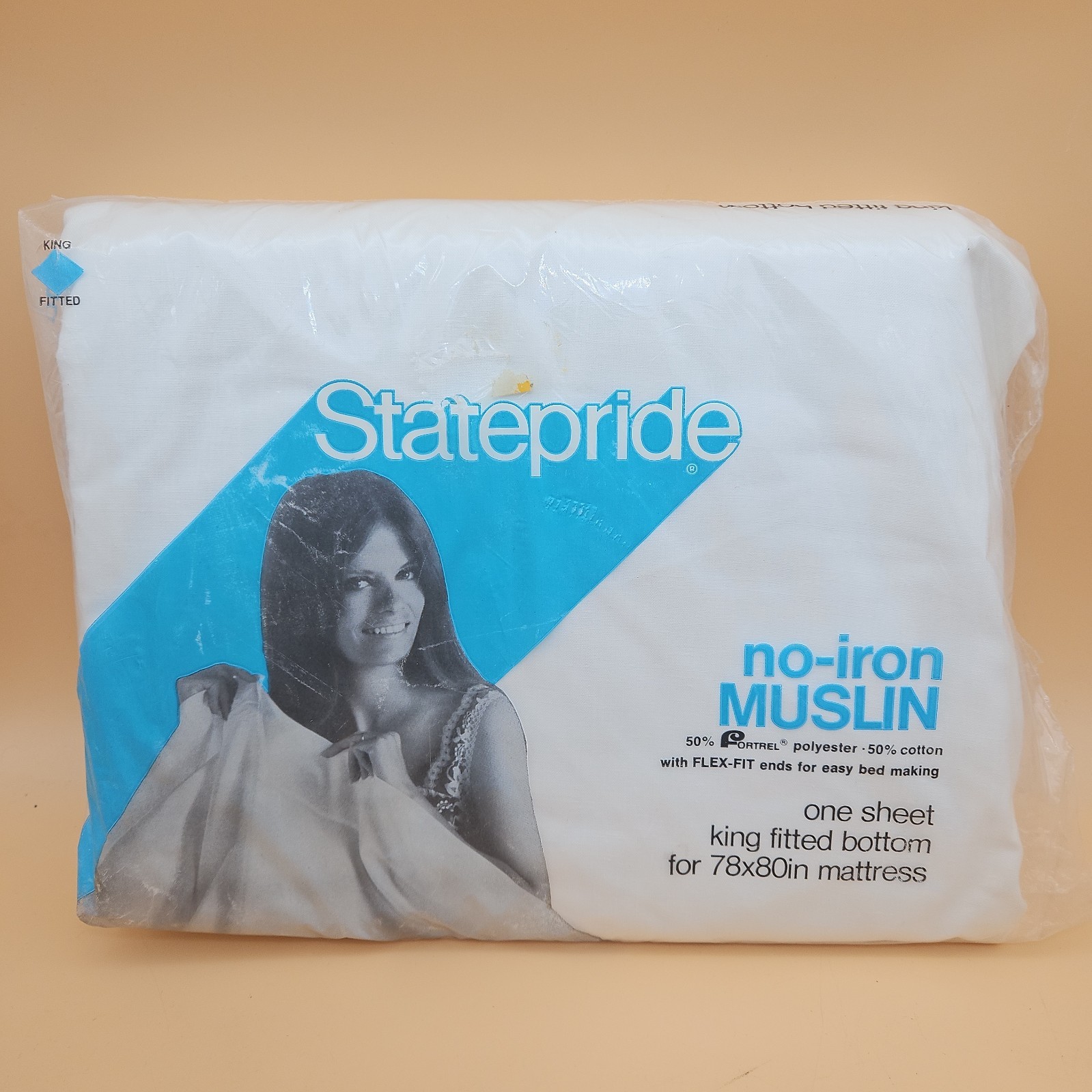 Vintage Statepride No-Iron Muslin One Sheet King Fitted Bottom NOS New White 