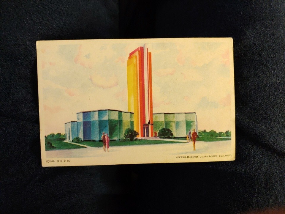 Modernistic 1933 Owens-Illinois Colorful Glass Block Bldg. Post Card Unposted