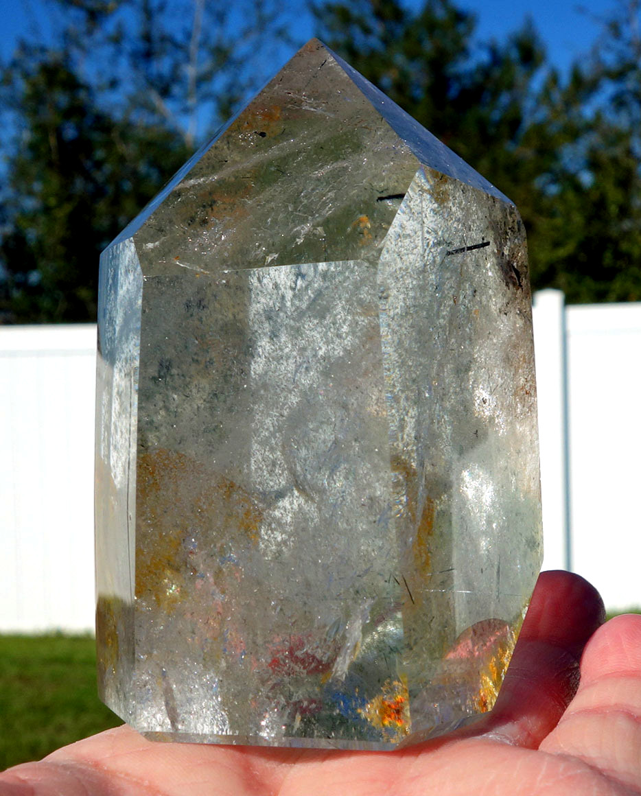 Green CHLORITE in Clear Quartz with Phantom Layers & Rutiles Crystal Point 3136