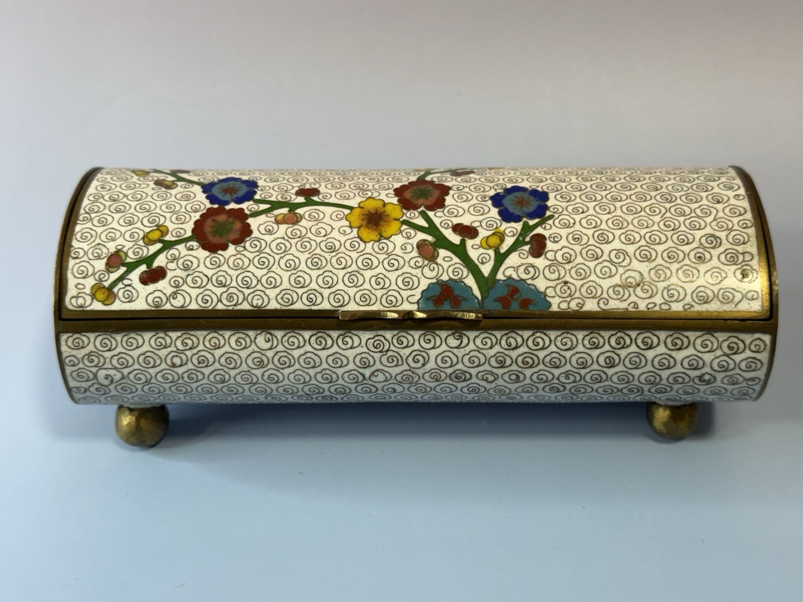Antique Chinese Cloisonne Enamel Footed Box Floral Republic Era 6.5”