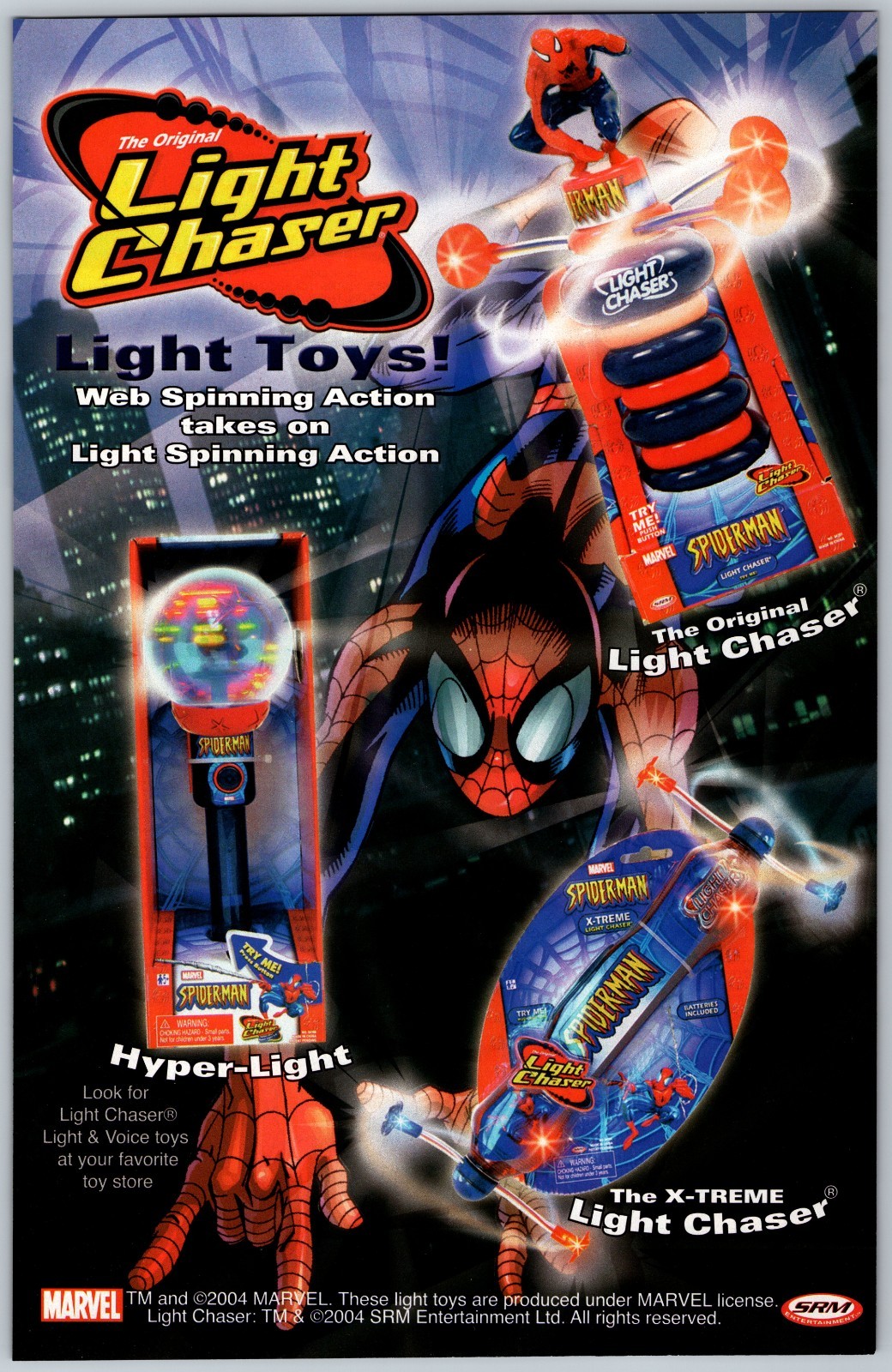 Spider-Man Light Chaser Print Ad Toy Poster Art PROMO Original Hyper X-Treme SRM