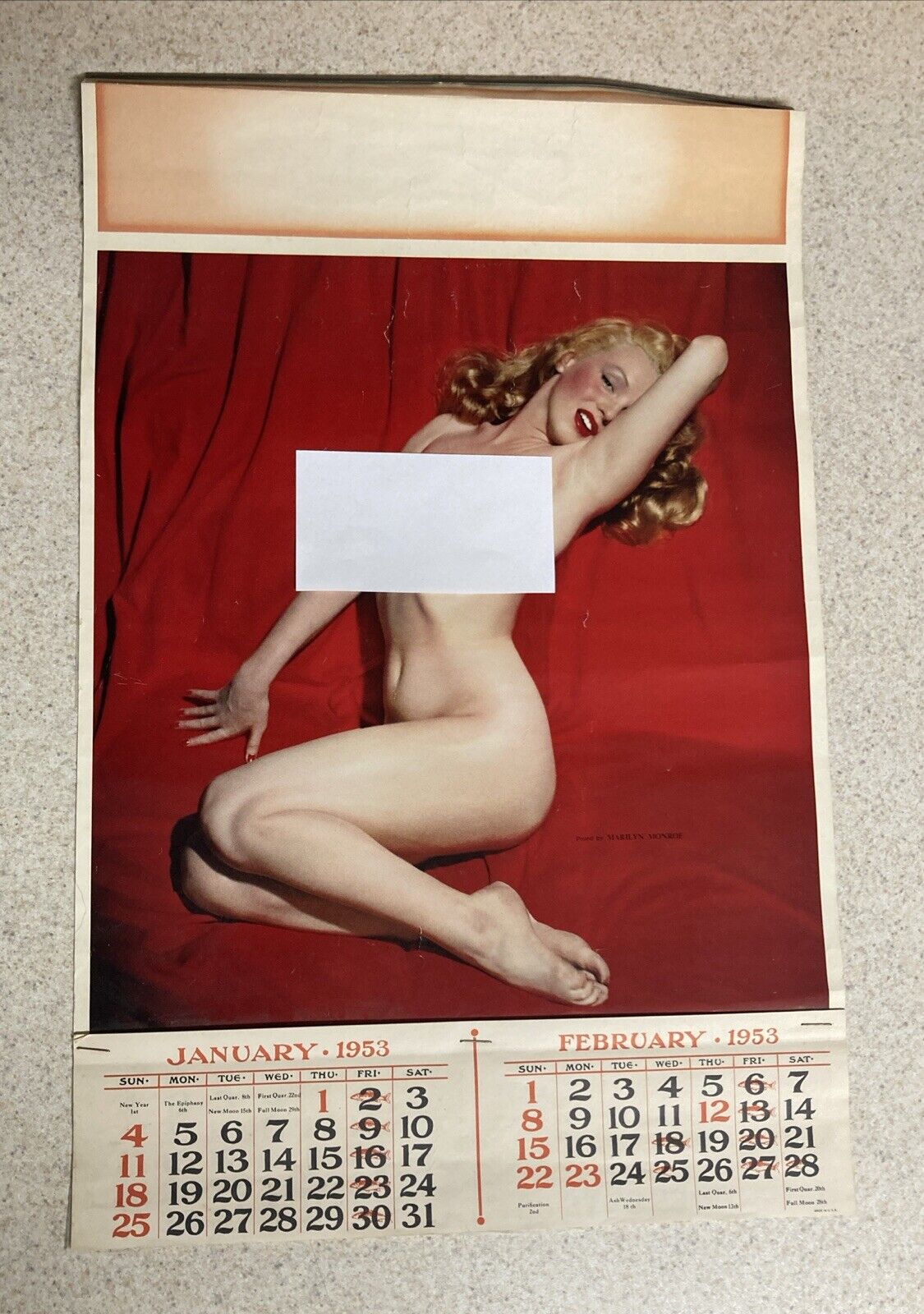 Vintage 1953 Marilyn Monroe Nude Calendar Original Golden Dreams Rare No. 1427