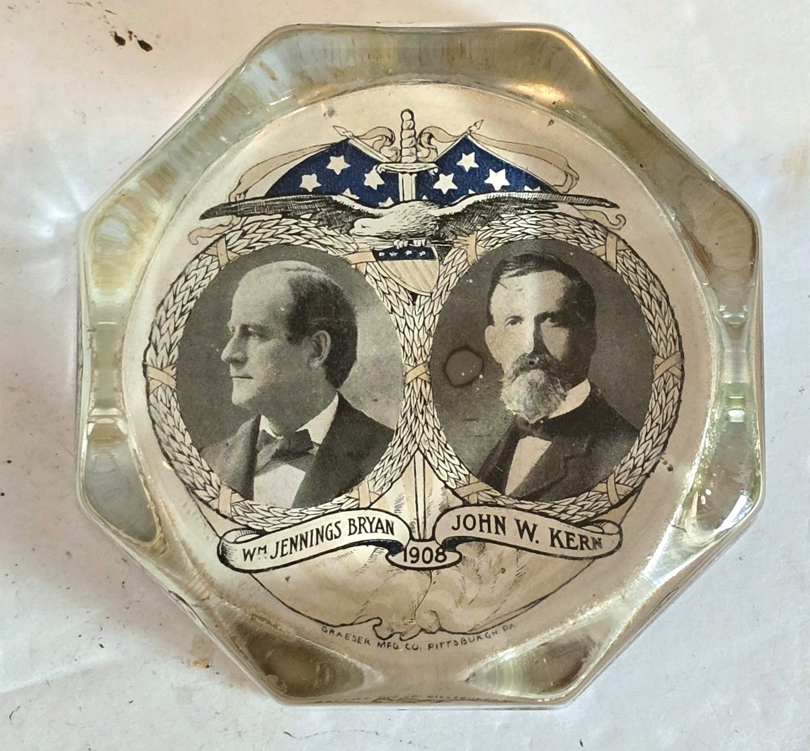 Antique 1908 Presidential Campaign Paperweight  Featuring Democratic Candidates