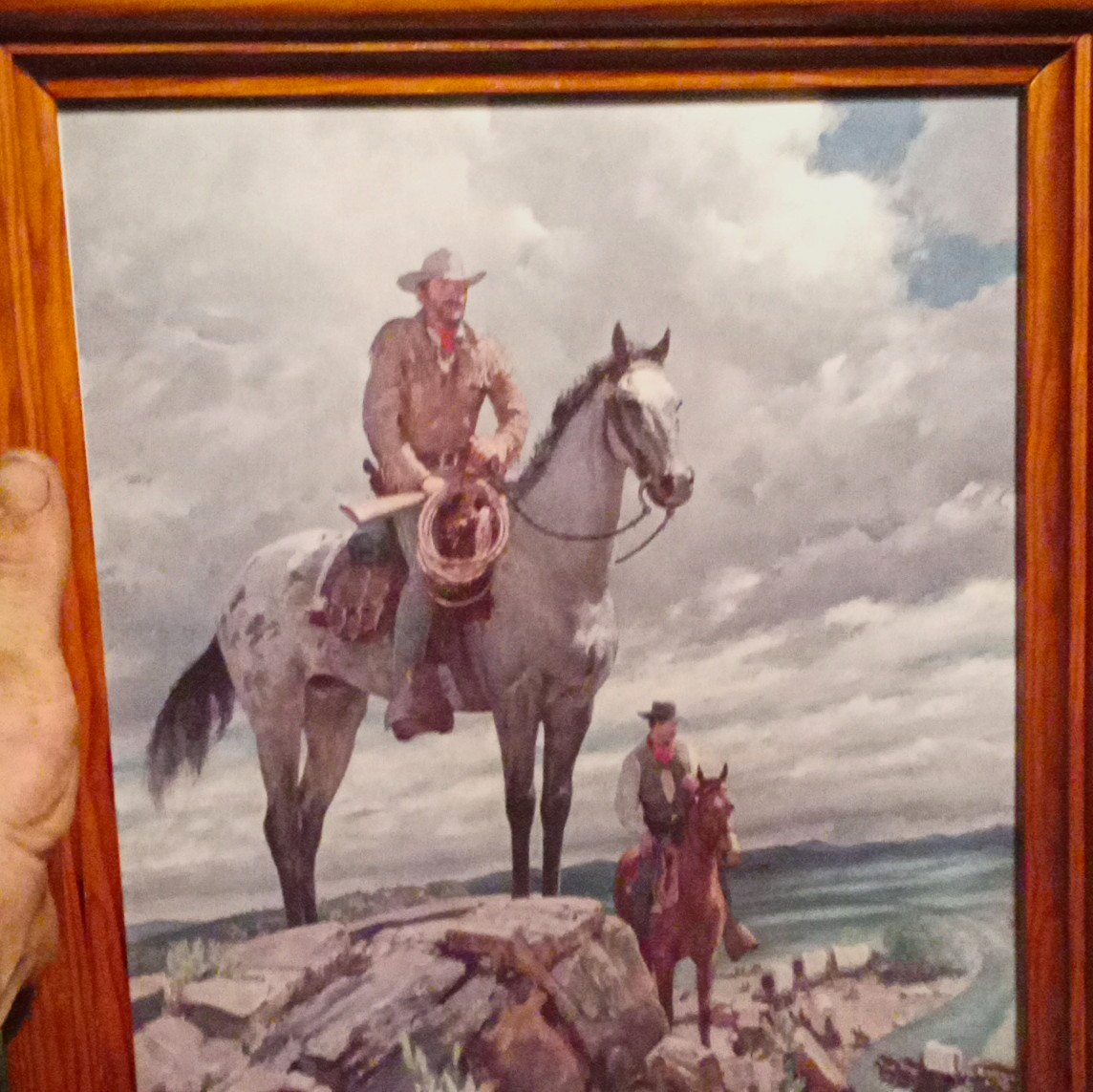 Framed Western Americana Cowboy on Horseback Wall Art Print Picture