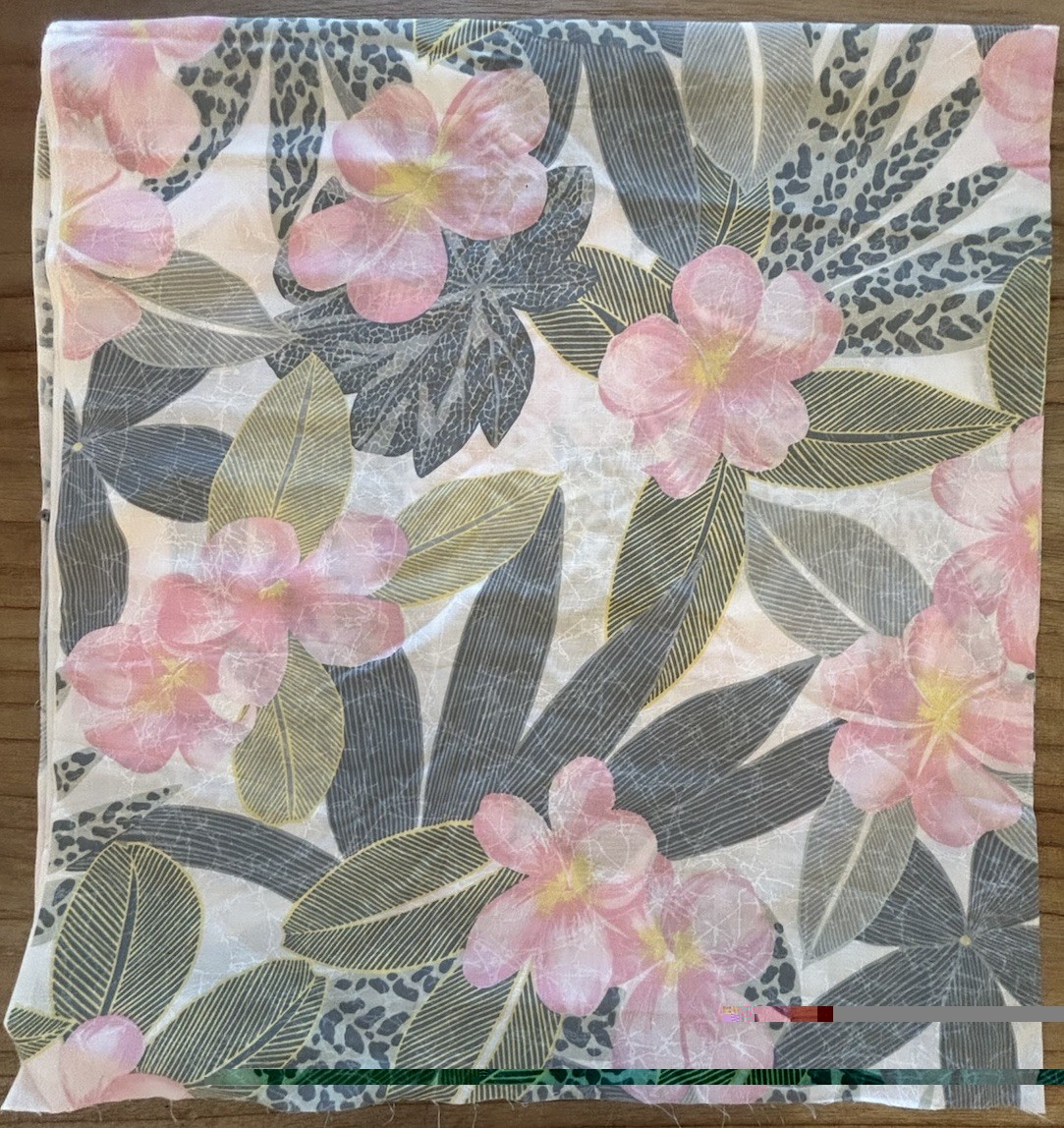 Vtg 60s Hawaiian Hibiscus Gray Pink Cotton Fabric 44”W 5 1/4 Yd Piece MCM Retro