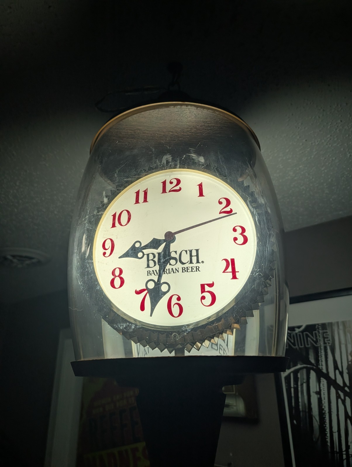 Rare Busch Bavarian Beer Lighted Rotating Spinning Clock Light Sign Vintage 