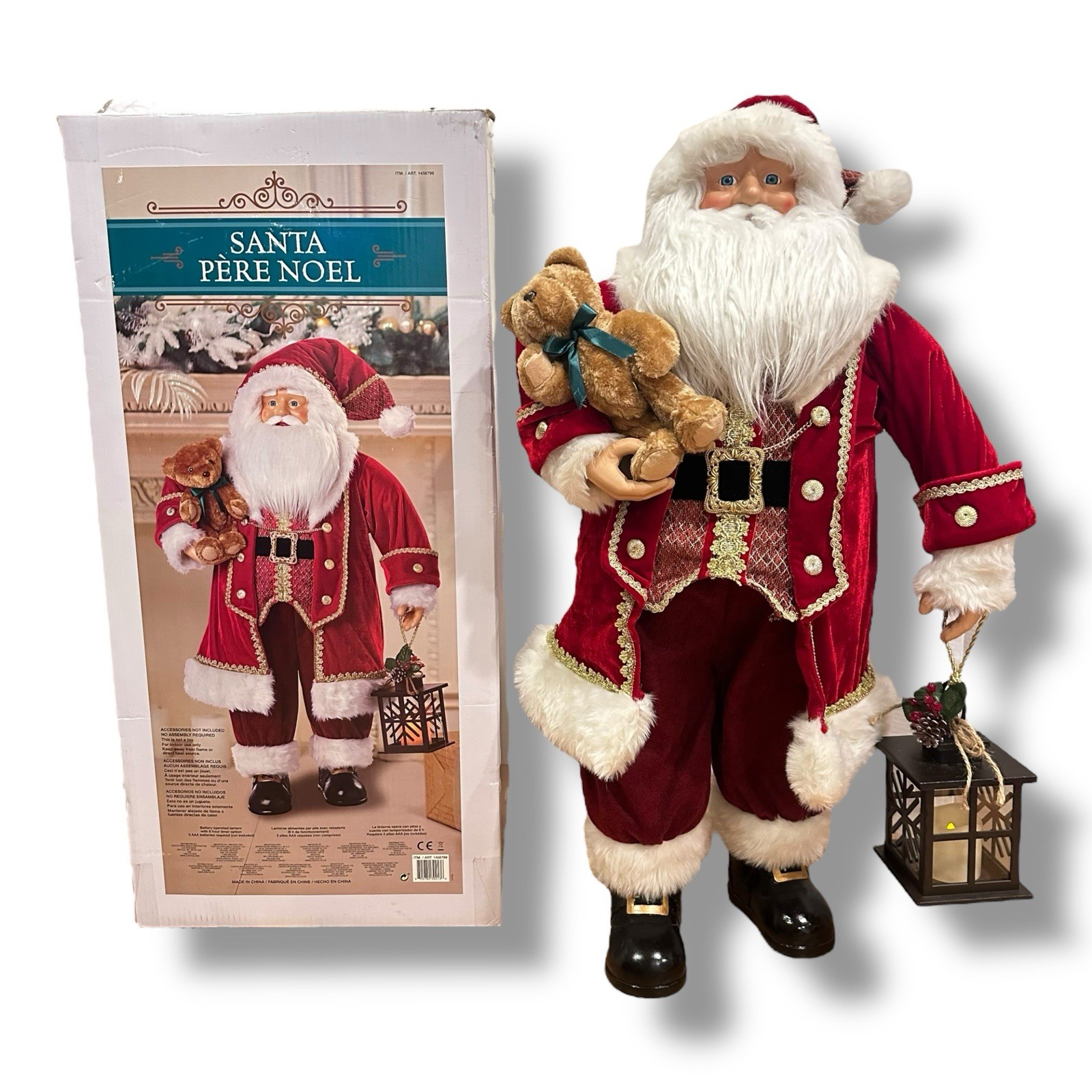 Costco Pere Noel Santa Light Up Big Figure Lantern Plush Bear 36\