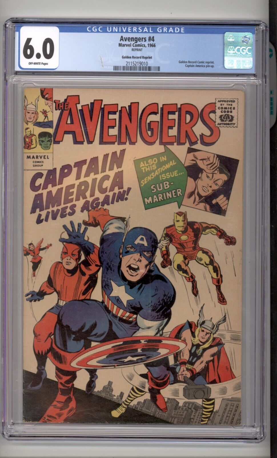 Avengers 4 CGC 6.0 Golden Record Comic Reprint Capt America Pin-Up 1966