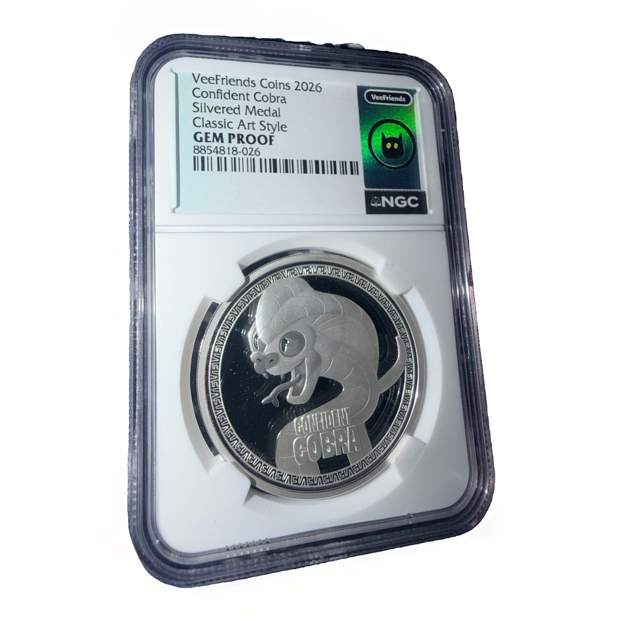 VeeFriends NGC Gem Proof Coin 2026 CONFIDENT COBRA Silvered Medal Rookie 1st