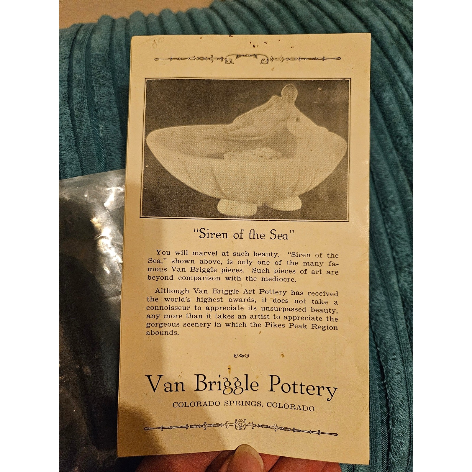 Vintage Van Briggle Pottery Siren of the Sea Advertising Pamphlet Ephemera