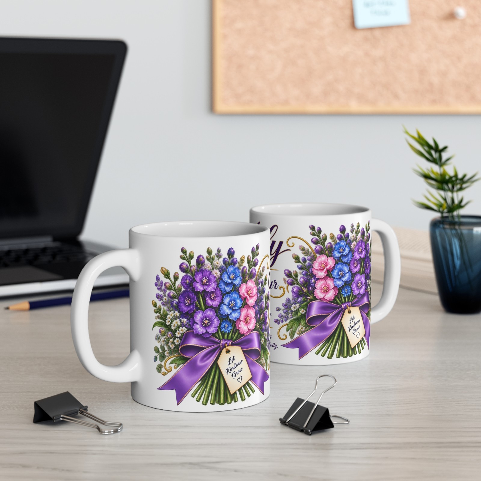 July Larkspur Mug | Birth Flower Bouquet, Purple Floral Coffee Cup