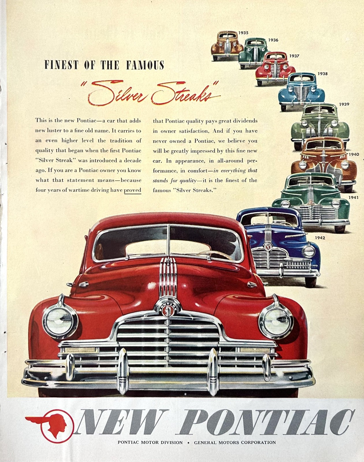 1945 Ad (9 3/4 X 12 3/4 inches) New 1946 Pontiac Silver Streak