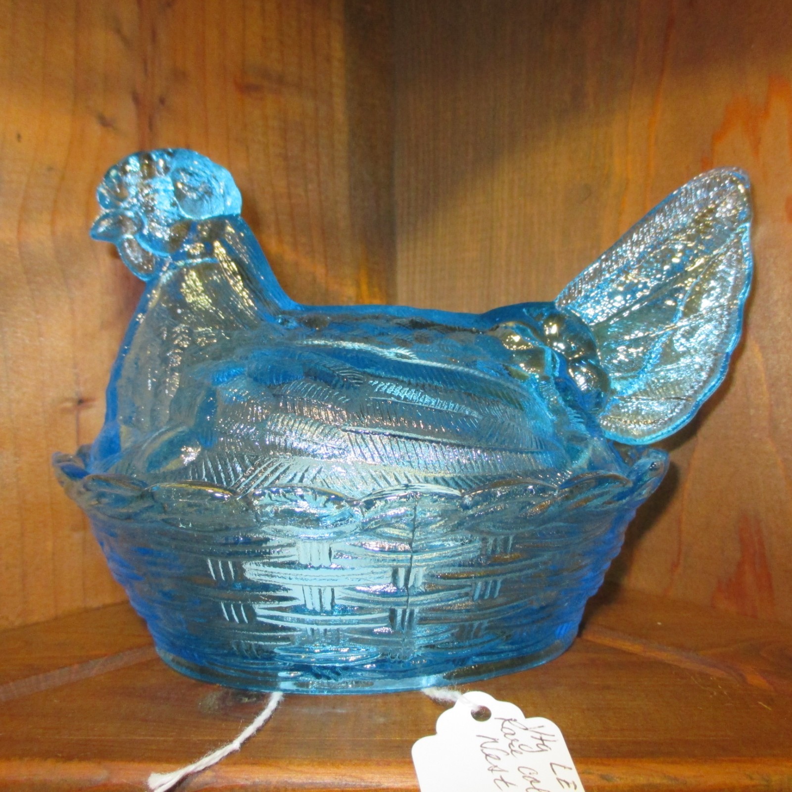 Rare Vintage MCM LE Smith Blue Hen on Nest Large MINT COND Fenton split tail