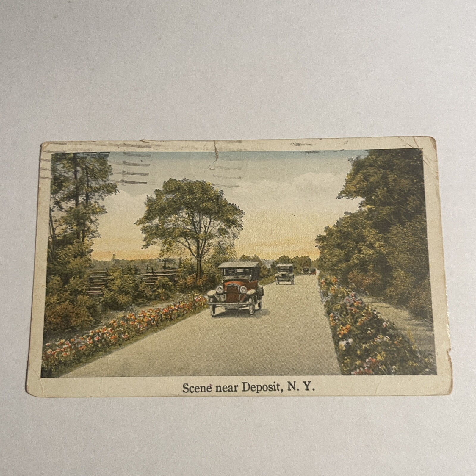 Postcard - Scene Near Deposit, New York Vintage Car