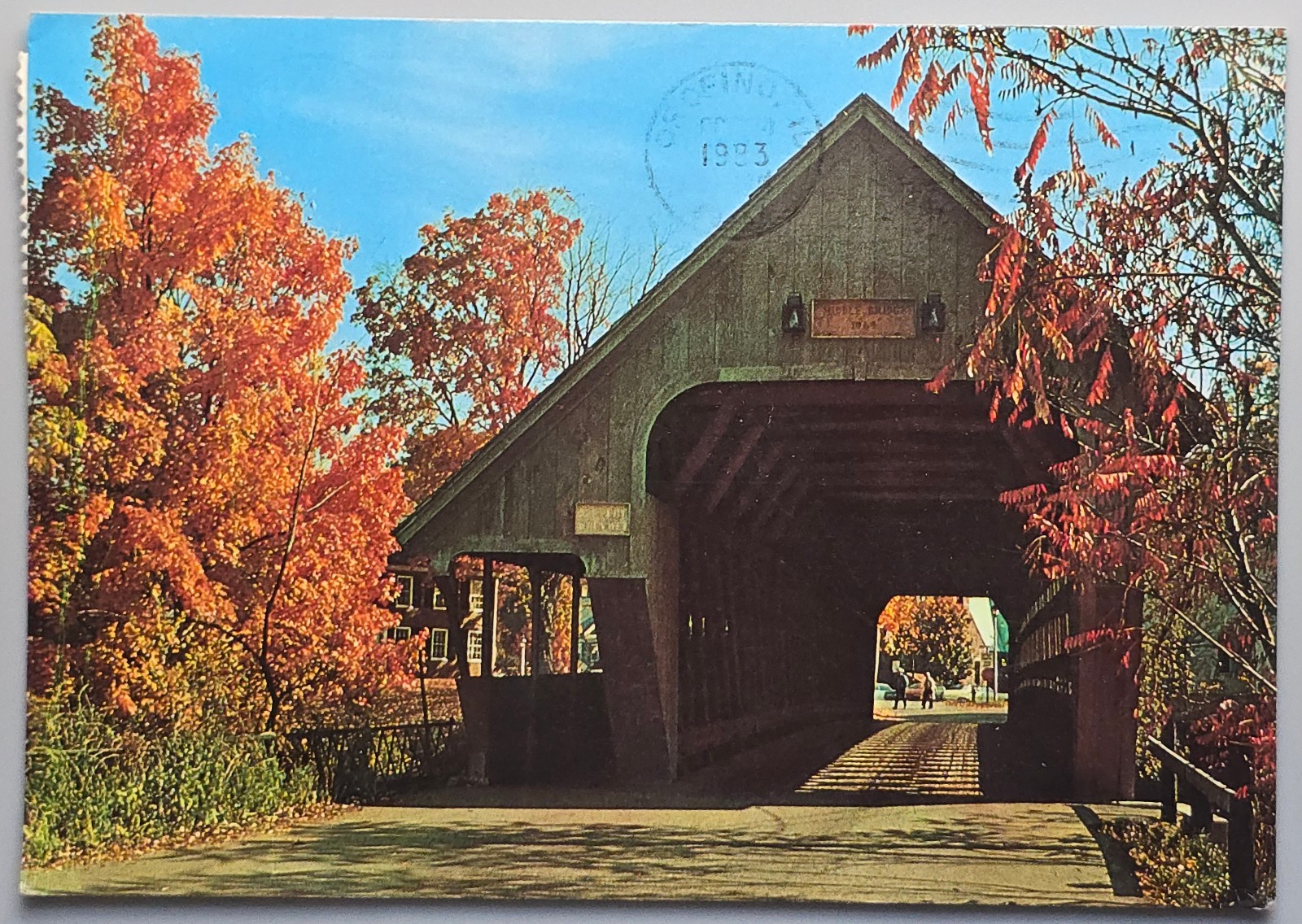 Woodstock Vermont Covered Bridge Middle Bridge 1983 Postcard White River Jction Woodstock Vermont Covered Bridge Middle Bridge 1983 Postcard White River Jction