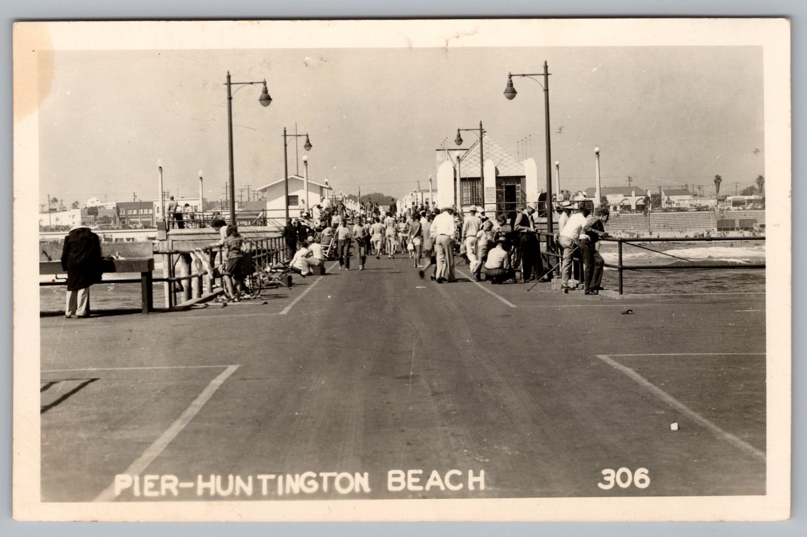 RPPC Fishing Pier, Huntington Beach CA California Real Photo Postcard