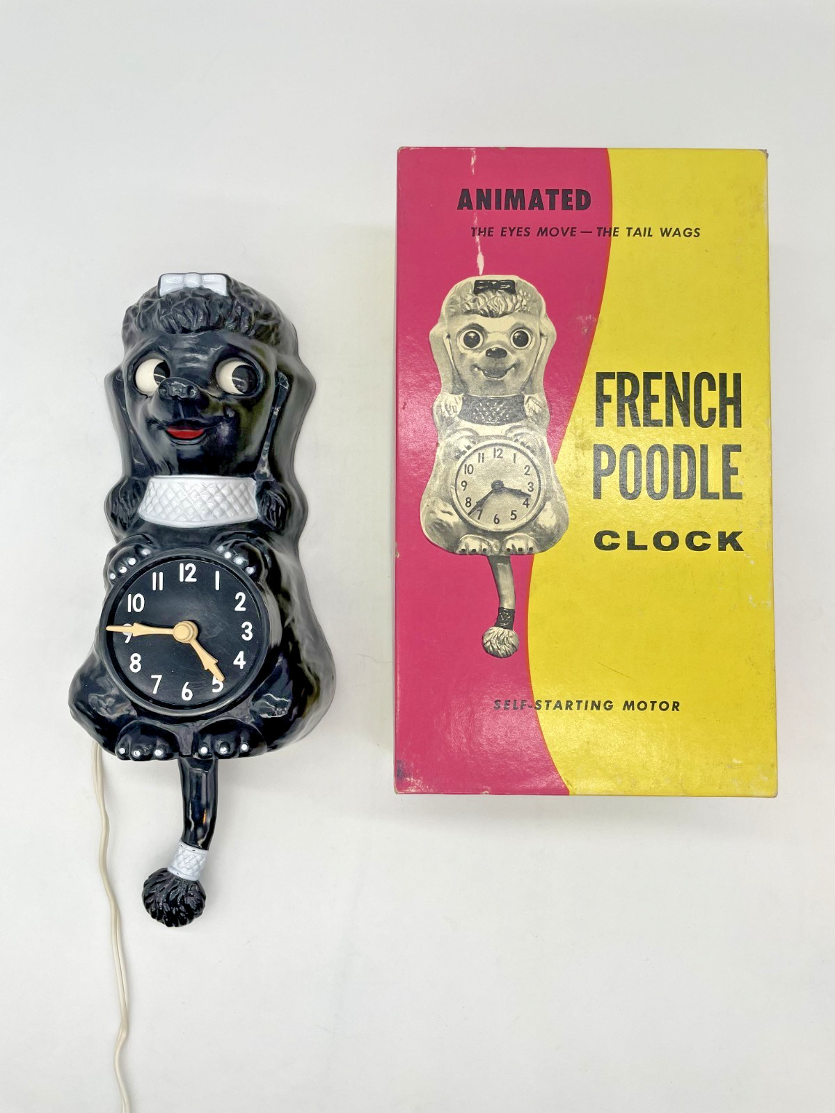 Vintage Black Poodle Clock Model P1 California Clock Co Electric New In Box WORK