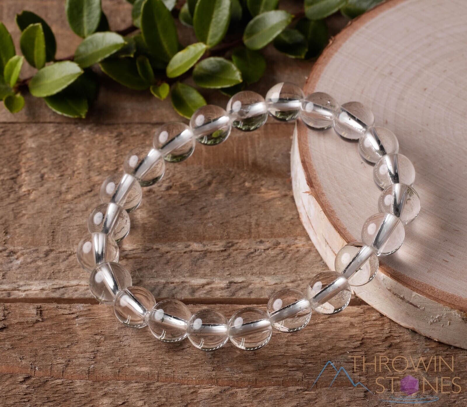 CLEAR QUARTZ Crystal Bracelet - Round Beads - Beaded Handmade Jewelry, E0648