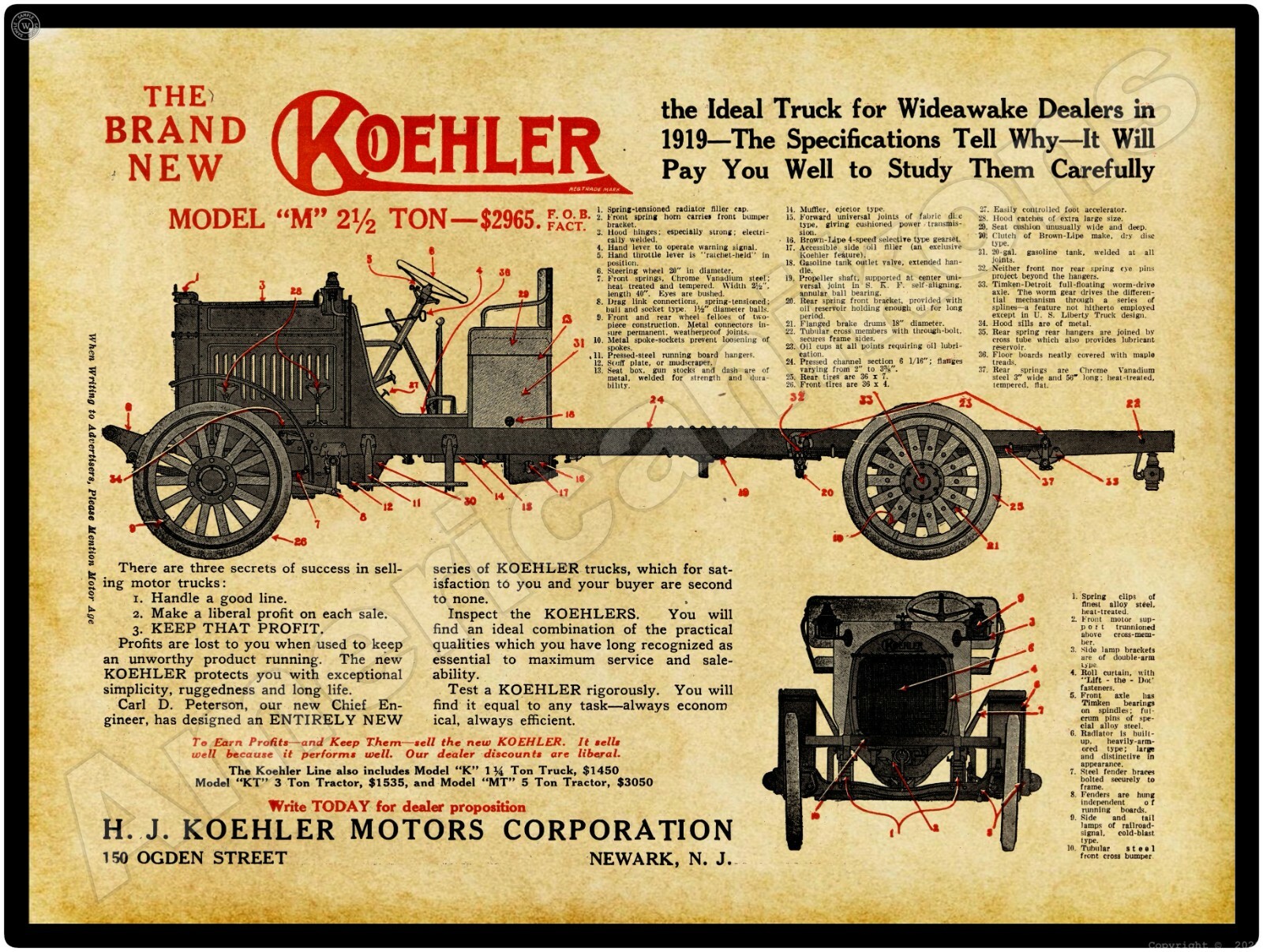 1919 Koehler Trucks, Newark NEW Metal Sign - 24\