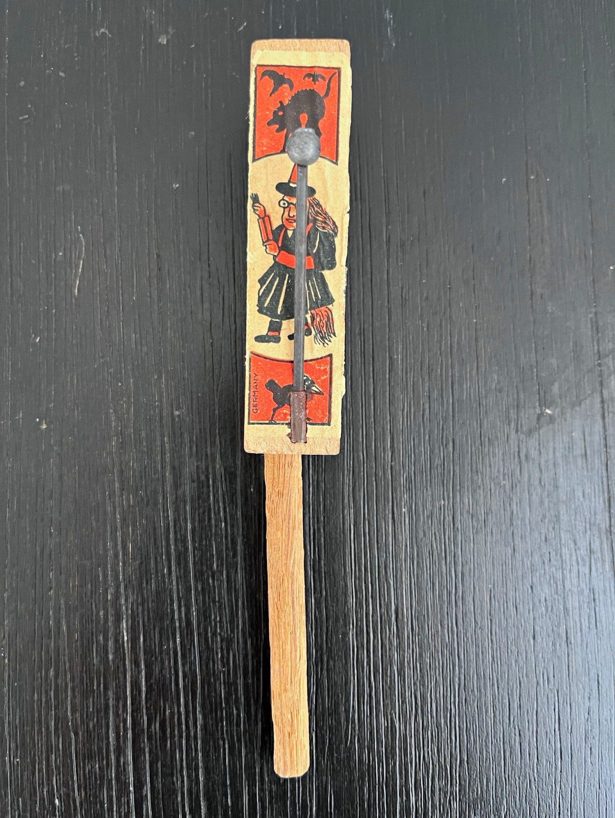 Vintage Halloween Rare 1920s Germany Wooden Noisemaker Clapper Witch Crow