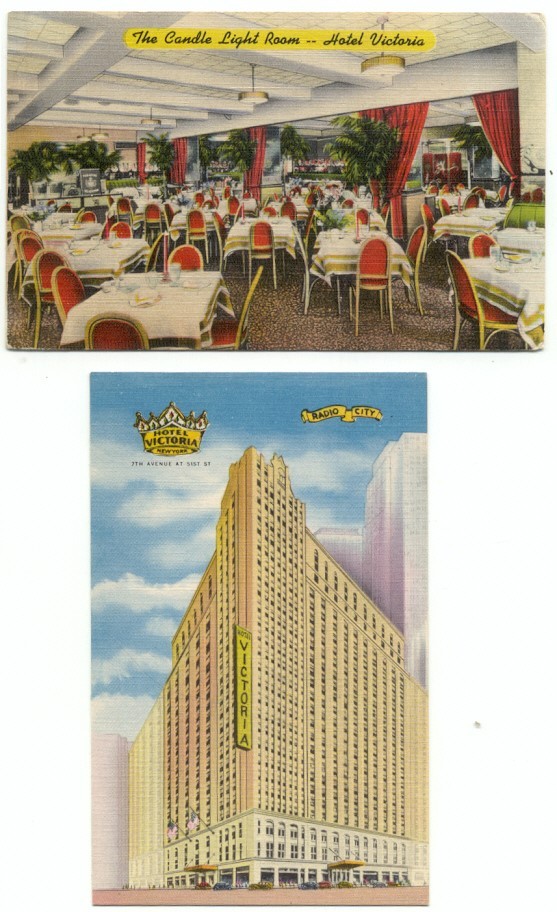 NYC Hotel Victoria Lot of 2 Advertising Linen Postcards New York City