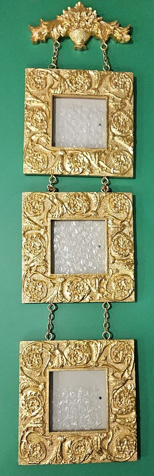 Gold Frames-Bombay- 3 Hanging Gold Ornate Frames/Flower Basket 3.5