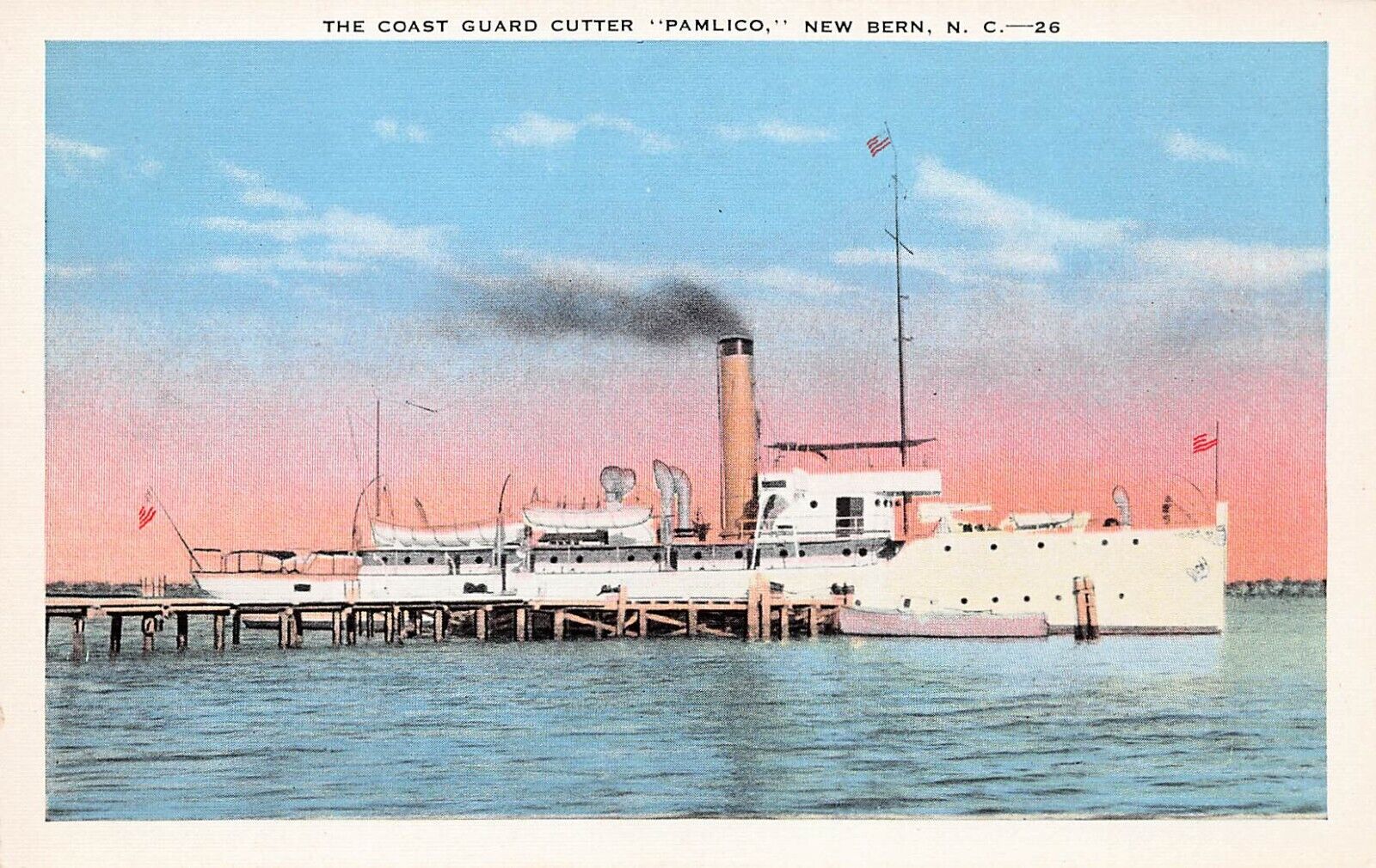 New Bern NC Coast Guard Pamlico Ship Station Hobucken Boat Vtg Postcard C45