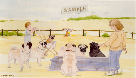 Pug Art Print: Off To The Dog Show by UK Artist Sandra Coen Pug Art Print: Off To The Dog Show by UK Artist Sandra Coen