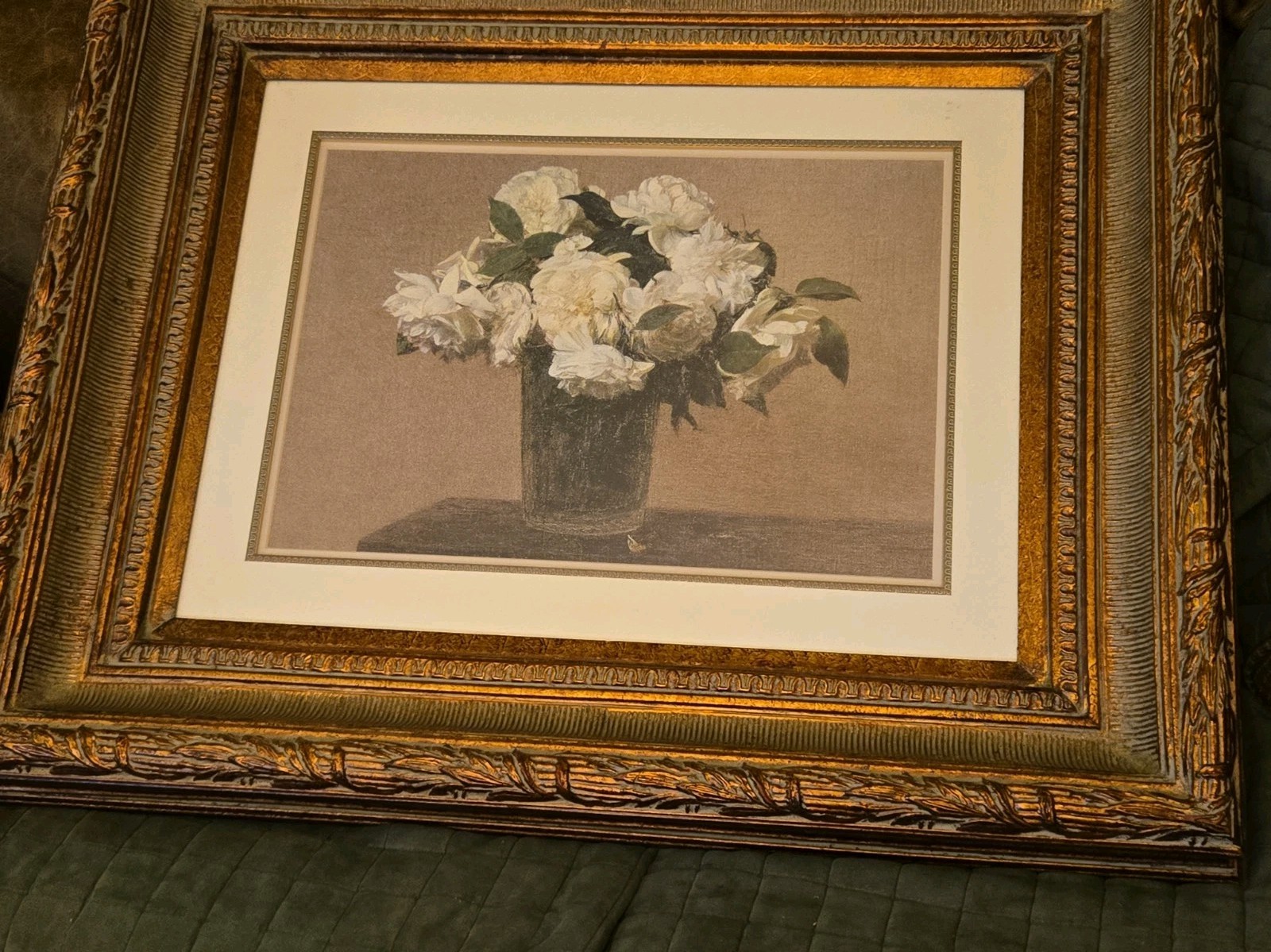 Vintage Antique Heavily Gilded Gold Wood Frame With Henri Fantin Latour Print 