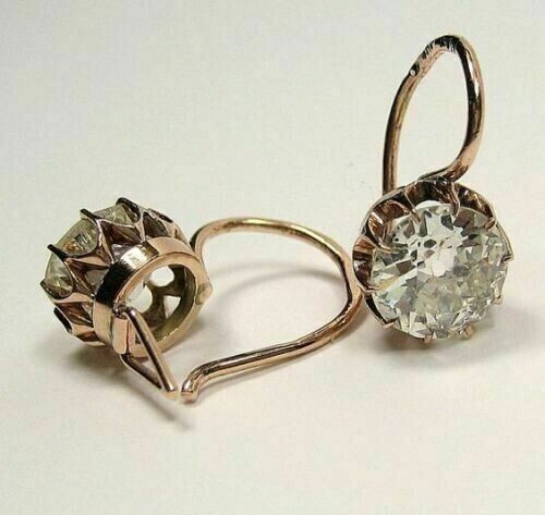 Vintage Art Deco Lab Created Diamond Drop Dangle 14K Rose Gold Plated Earrings