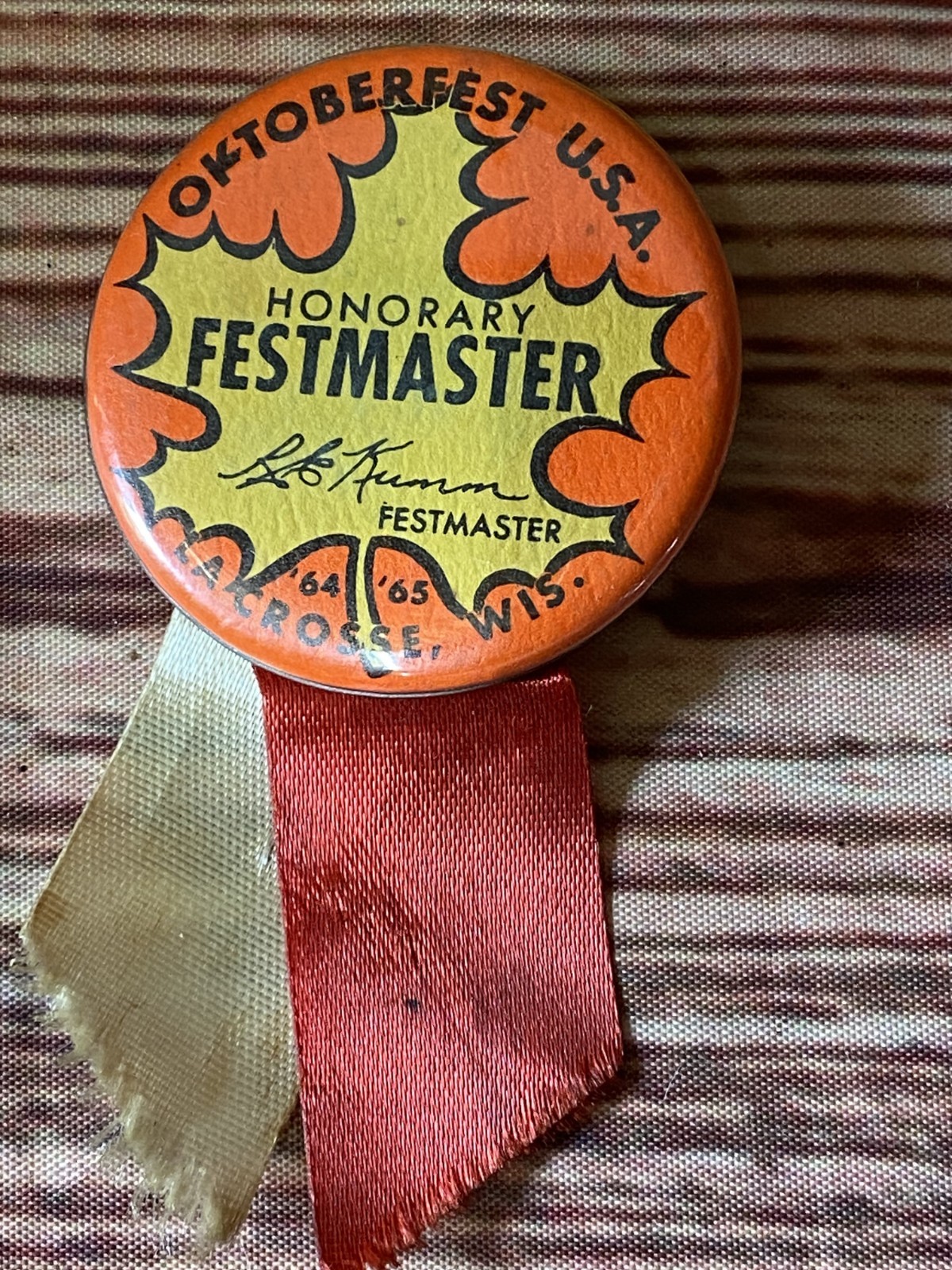Vintage 1964-65 Oktoberfest button Pin w/ribbon Honorary FestMaster La Crosse WI Vintage 1964-65 Oktoberfest button Pin w/ribbon Honorary FestMaster La Crosse WI