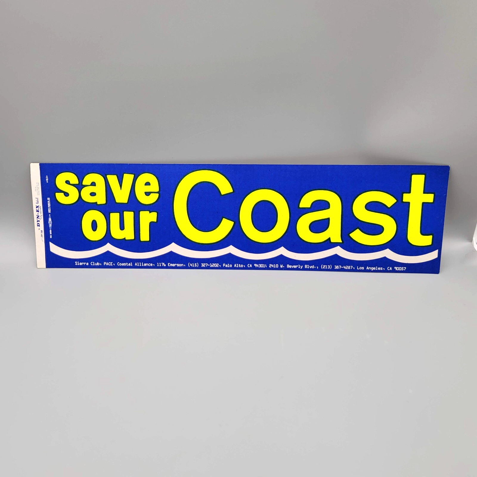Original Vintage SAVE OUR COAST Blue Yellow Bumper Sticker California 15\