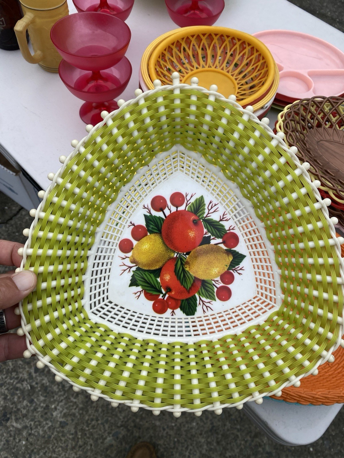 Vintage Serving Basket 1950’s Made In Greece.  Striking Graphic.  Amazing Color