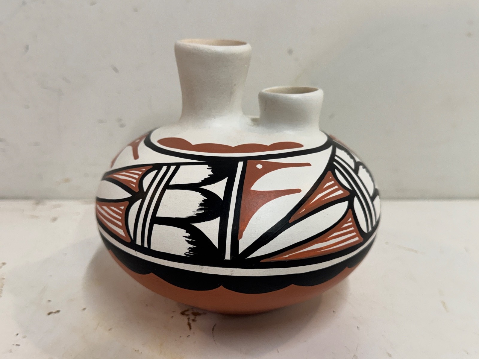Jemez Pueblo Native American Pottery Wedding Bowl Vase Signed D. Sabaquie