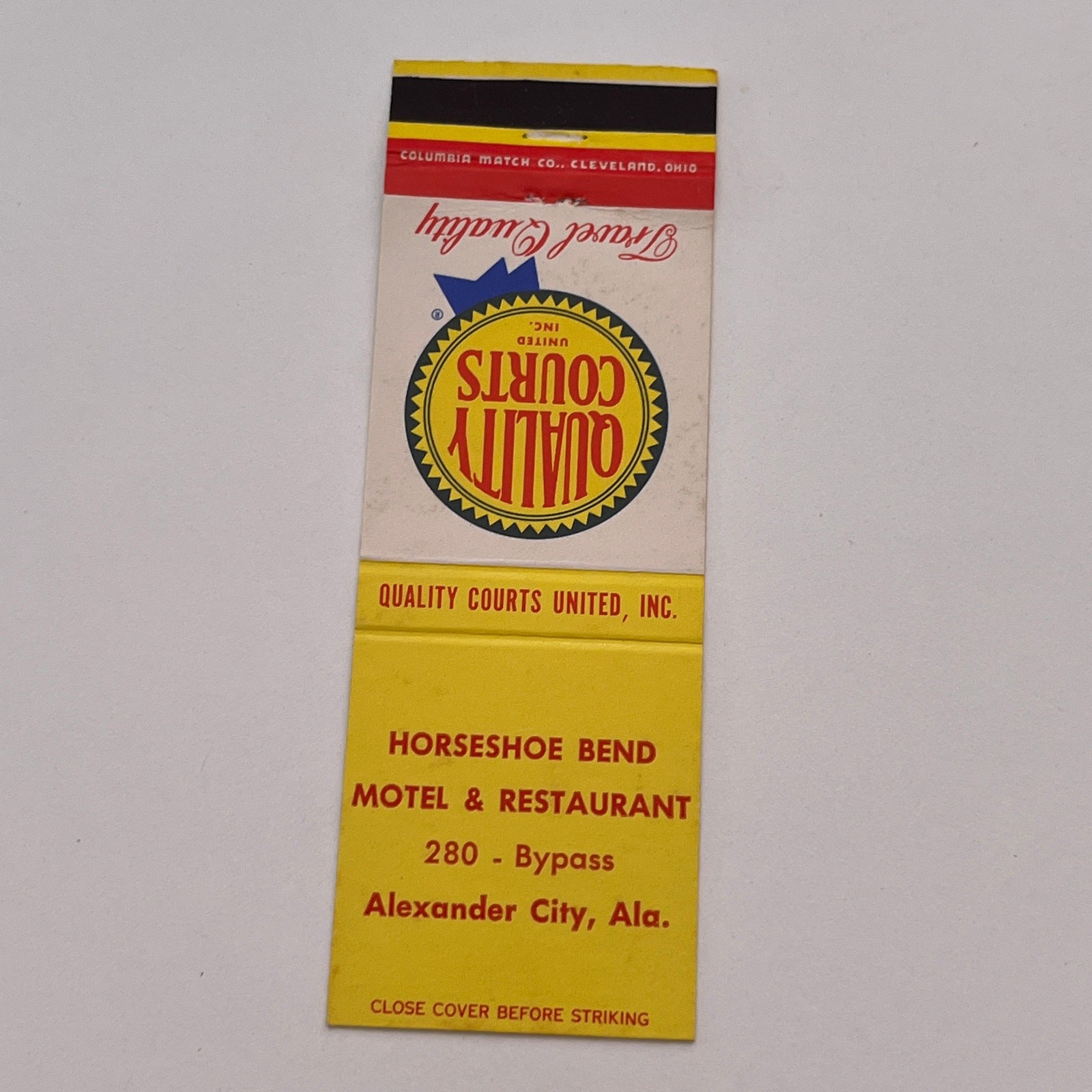 Horseshoe Bend Motel & Restaurant Alexander City AL Matchbook Cover MB59-2