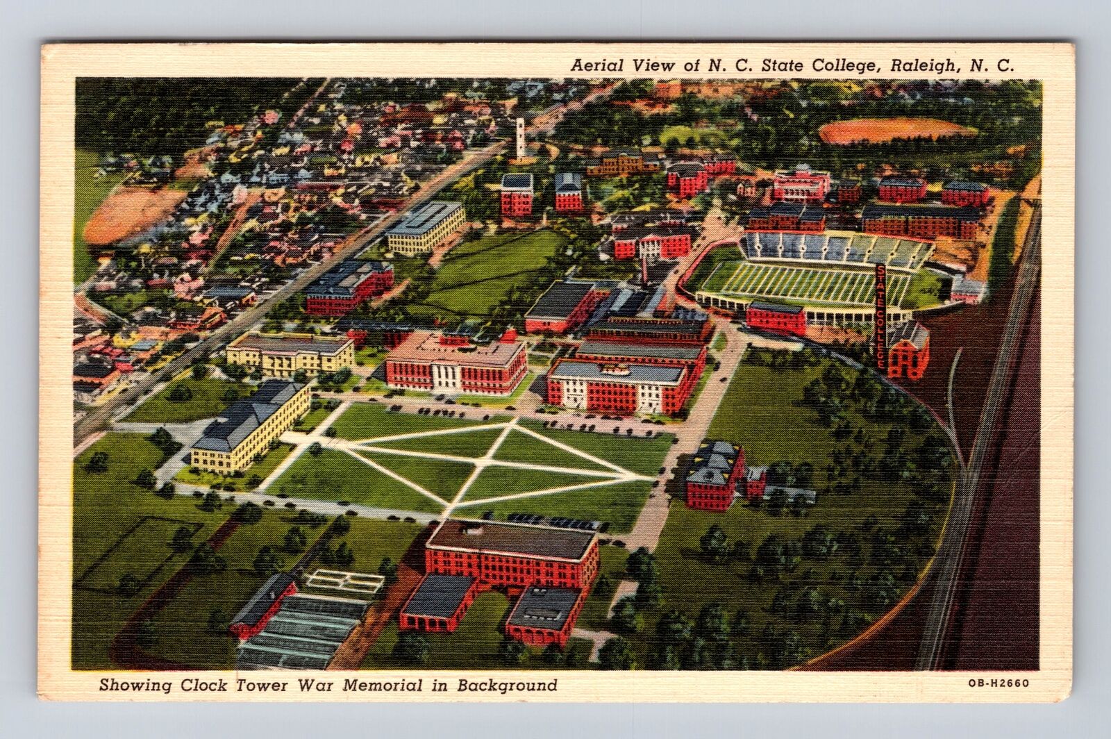 Raleigh NC-North Carolina, Aerial NC State College Clock Tower, Vintage Postcard